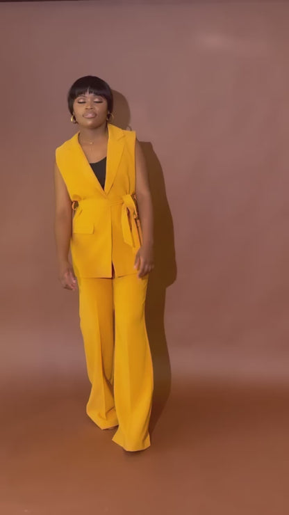 Belted Palazzo Pant Set (Mustard)