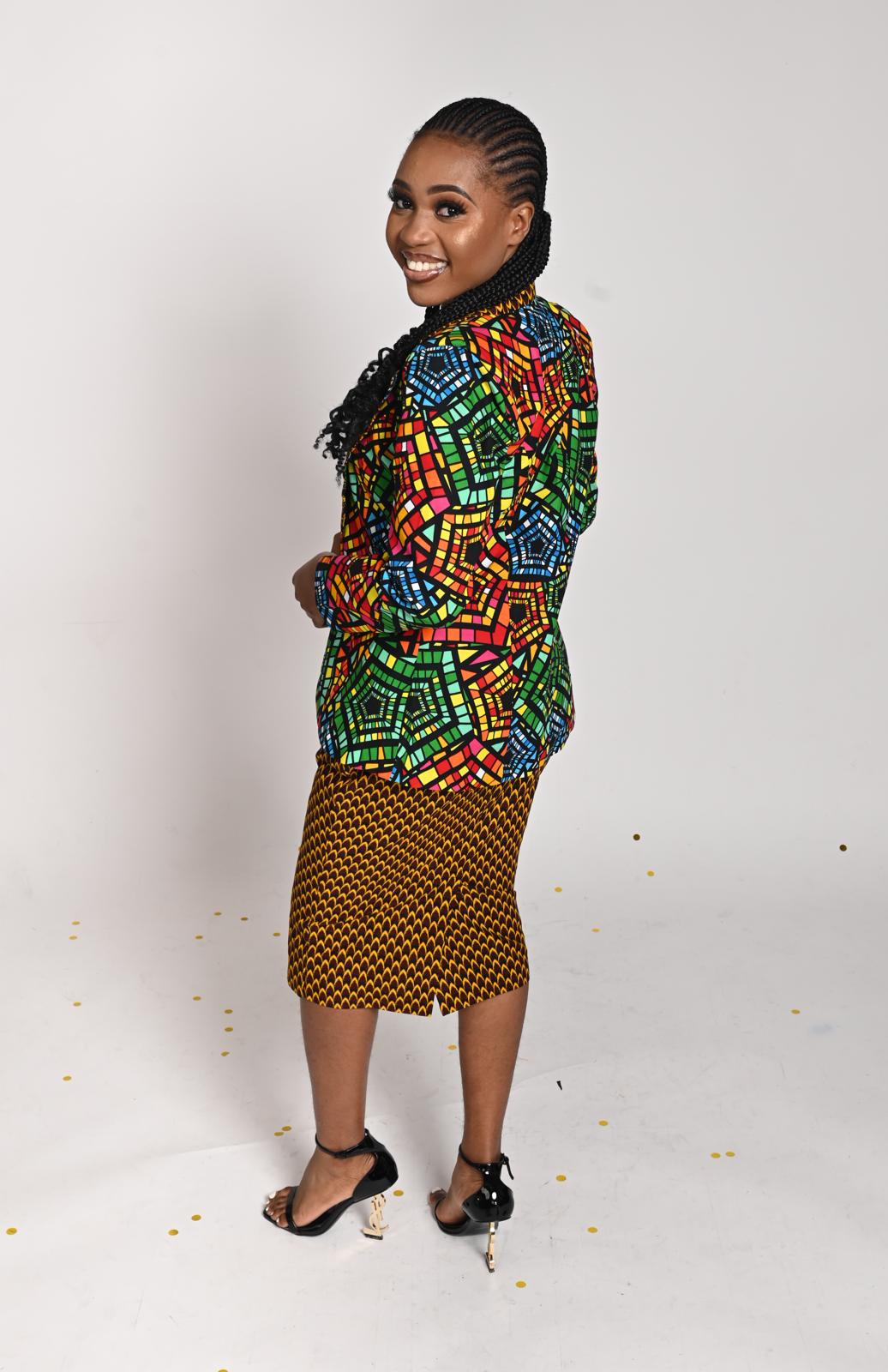 African Print Multicolor  Blazer & skirt 2pc set