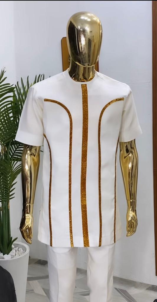 Men's wear senator style kaftan with gold designs 2pc