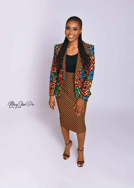 African Print Multicolor  Blazer & skirt 2pc set