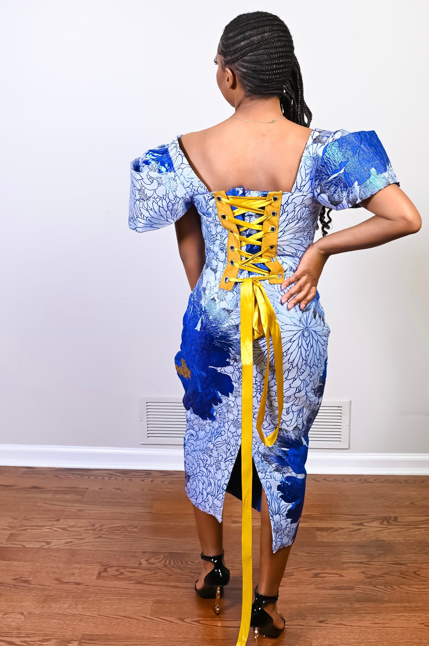 Blue Corset Brocade Dress